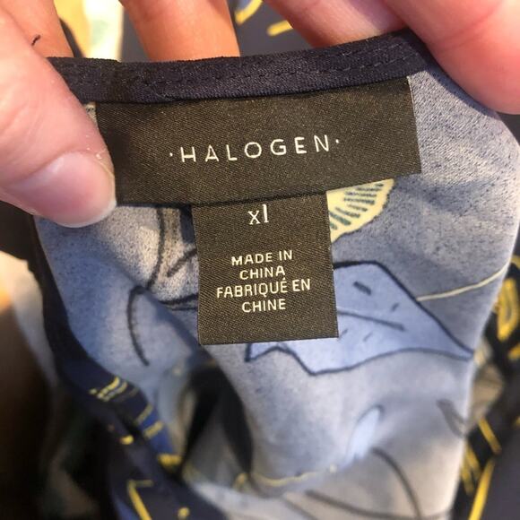 Halogen Blue Floral Long Sleeve Keyhole Back Dress - Picture 3 of 7